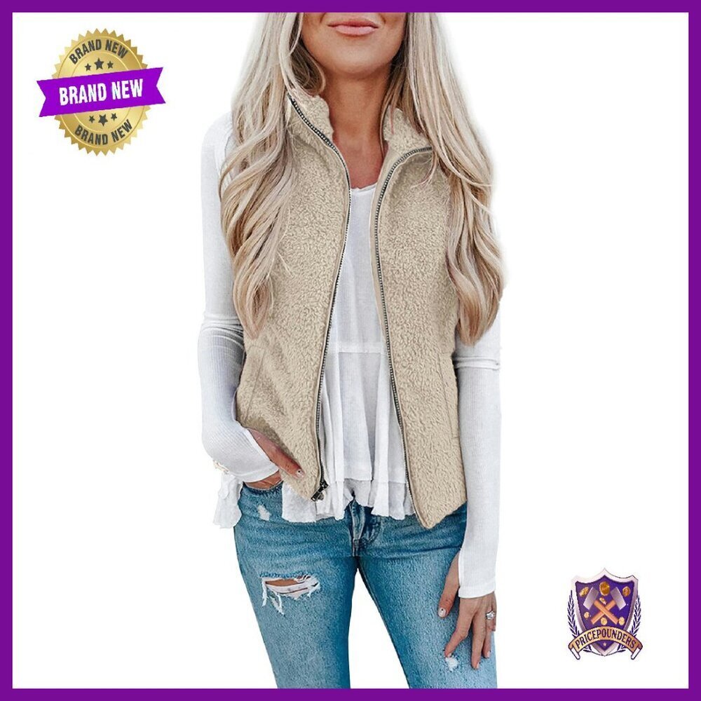 Women's Sherpa Fleece Vest Sleeveless Zipper Jacket Lightweight Cozy